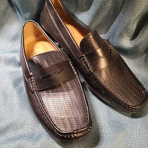 Marc Ecko Cut & Sew Black Textured Woven Leather Loafers Office Men Size 10